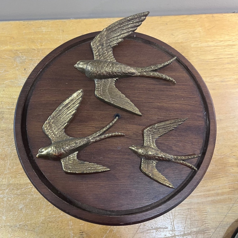 Vtg 1984 Burwood Products Gold Swallow Bird Wall Plaque Set 3 USA 2682-3 MCM